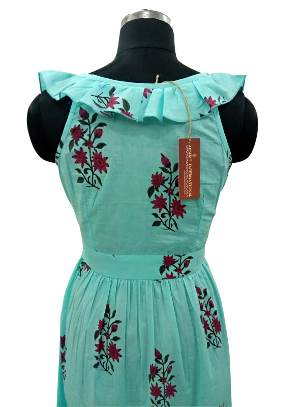 Cotton Printed Sleeveless Dress With Belt