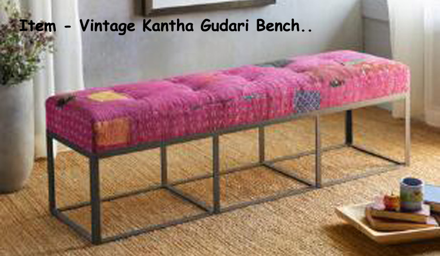 Vintage Cotton Kantha Gudri Pink Bench