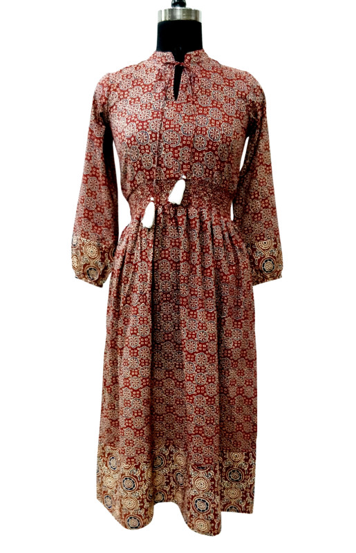 Cotton Printed Elasticated Long Dress