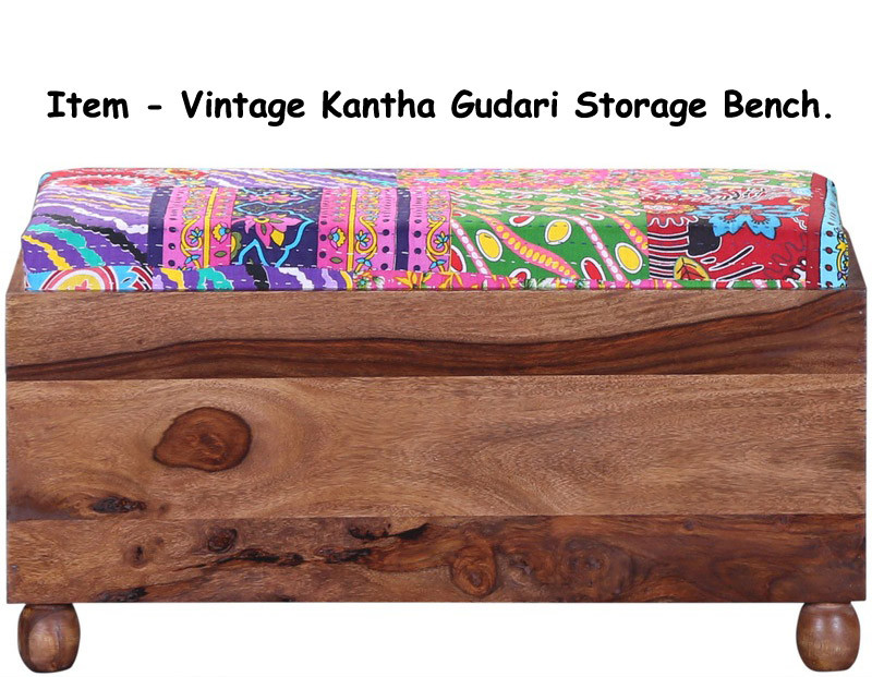 Vintage Cotton Kantha Gudri Storage Bench