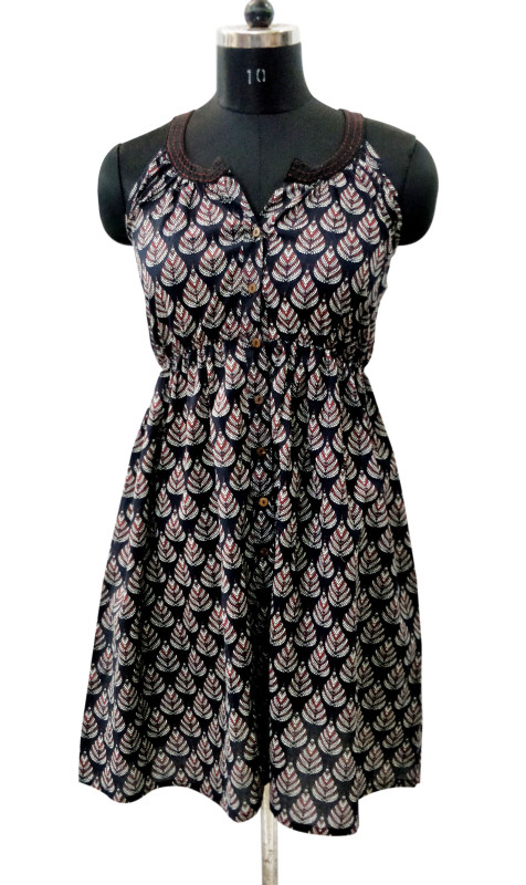 Cotton Printed Hand Stitch Work Tunic With Front Button
