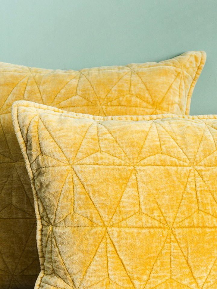 Cotton Velvet Stone Wash Geometrical Pattern Quilted Squire Cushion Cover