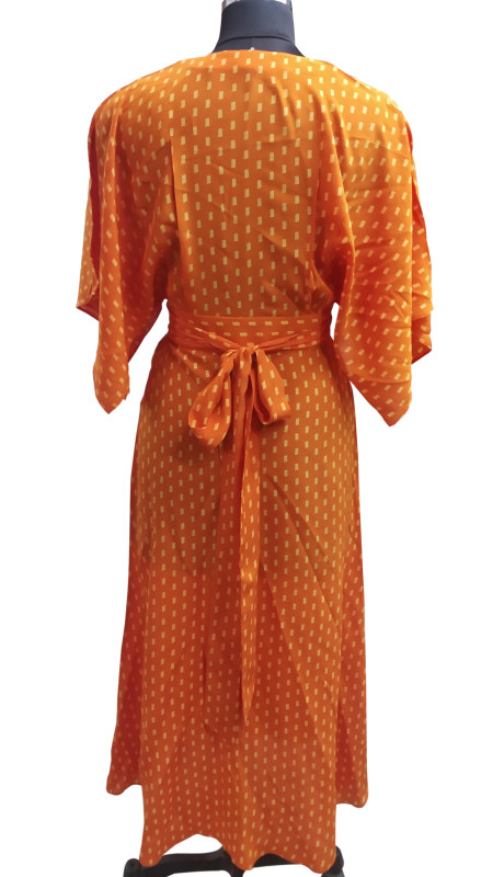 100% Silk Georgette Printed Kaftan Orange