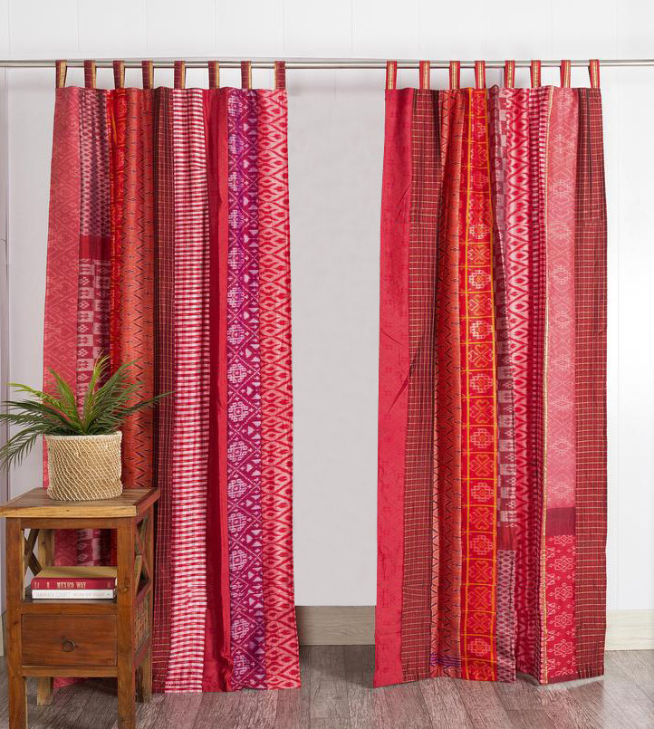 Vintage Old Sari Red Tone Panel Curtain