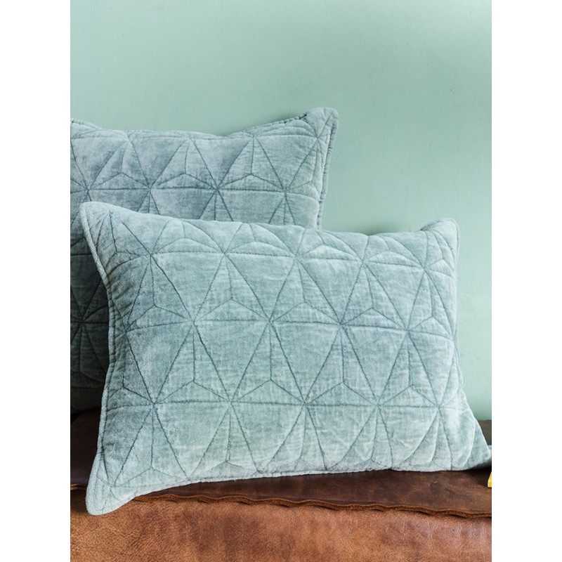Cotton Velvet Stone Wash Geometrical Pattern Quilted Rectangle Cushion Cover