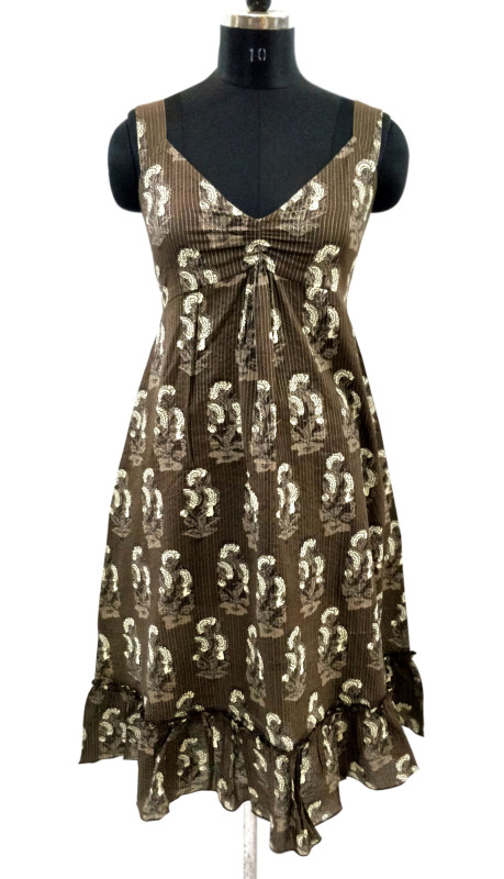 Cotton Printed Drawstring Short Dress