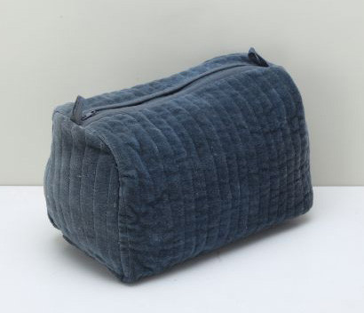 Cotton Velvet Quilted Pouch Dark Blue