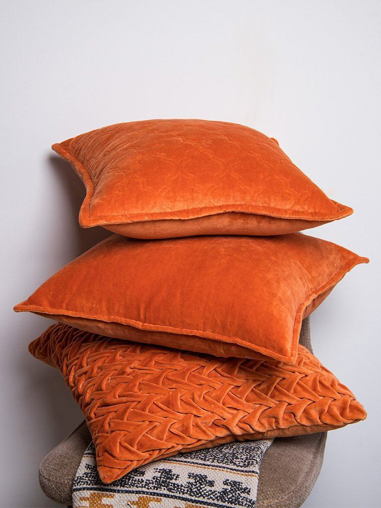 Cotton Velvet Solid Dye Quilted, Plain and Pleated Cushion Cover