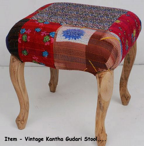 Vintage Cotton Kantha Gudri Patch Stool