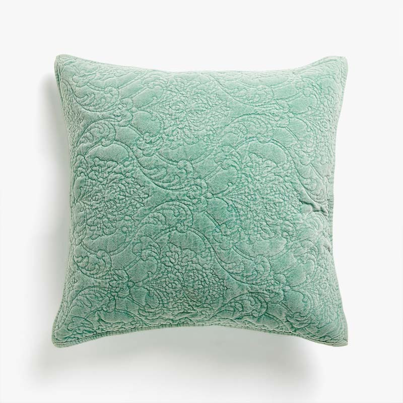 Cotton Velvet Damask Motif Quilted Cushion Cover Ice Color