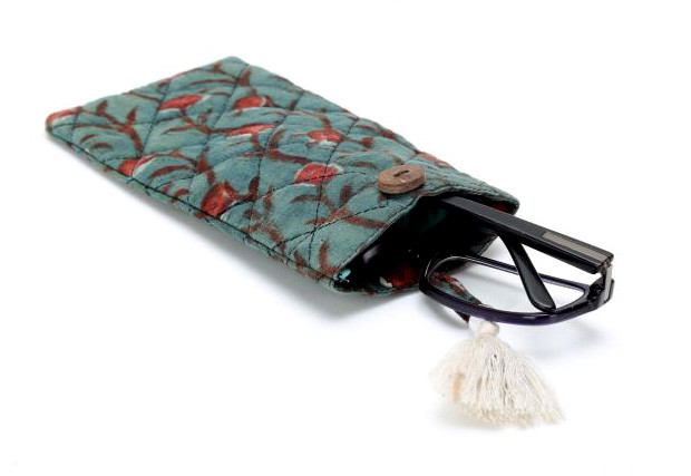 Cotton Hand Block Printed Quilted Sunglasses Pouch