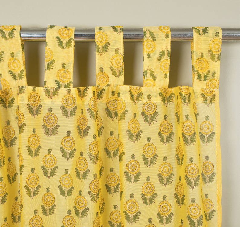 Cotton Voil Hand Block Printed Light Yellow Curtain