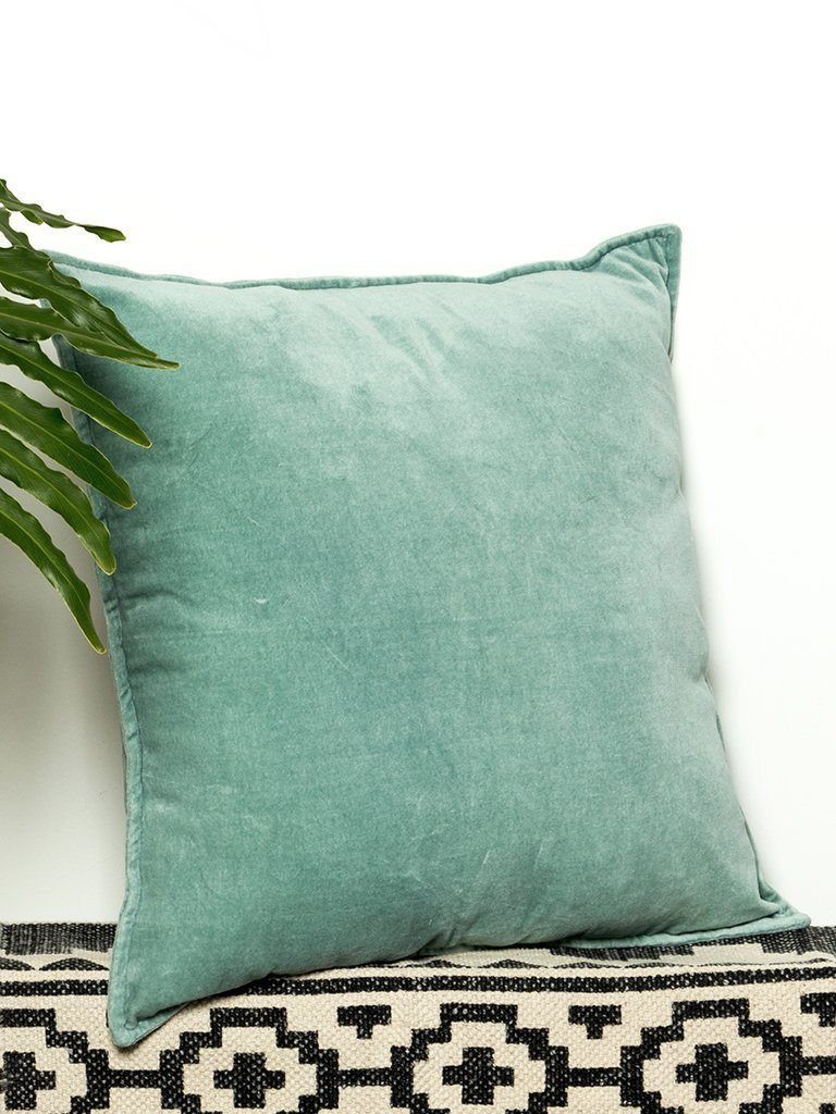 Cotton Velvet Stone Wash Solid Dye Teal Color Cushion Cover