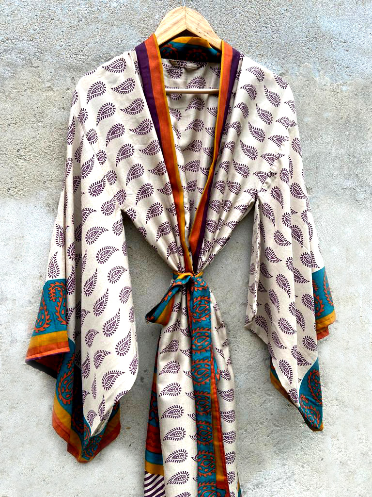 Vintage Sari dressing gown / kimono Blue ( AI - 02 )