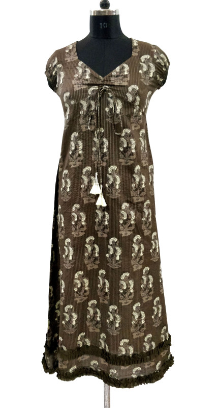 Cotton Printed Drawstring Dress