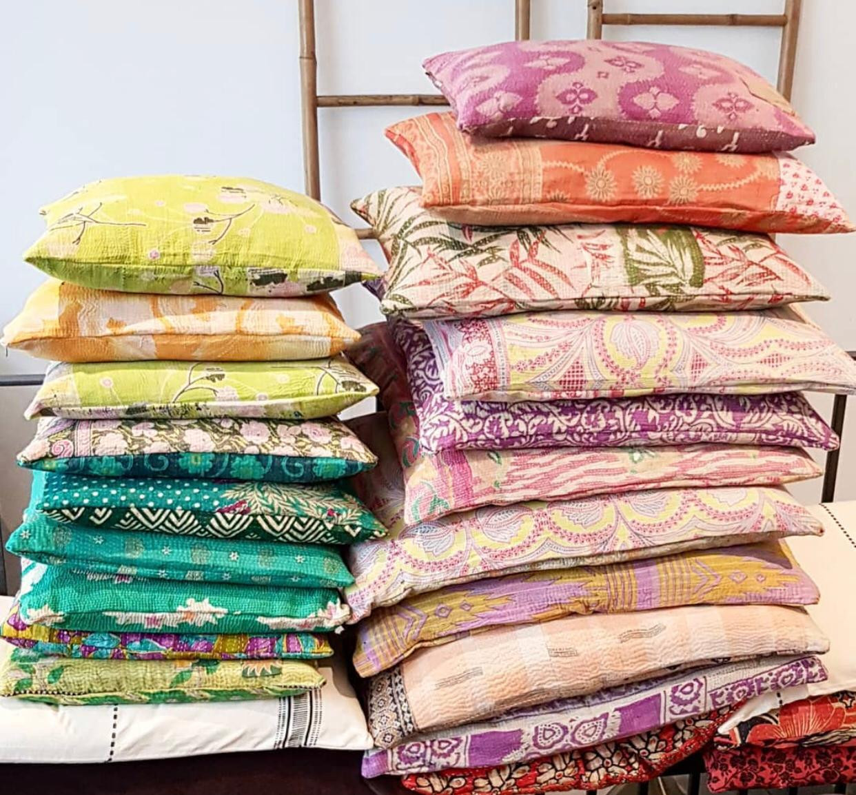 Vintage Cotton Gudri Kantha Pillow In Light Color