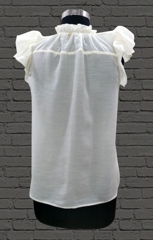 Cotton Silk Top With Frill And String WHITE