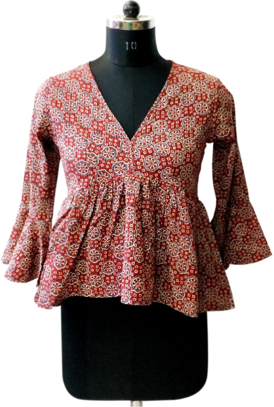 Cotton Printed Frill Top