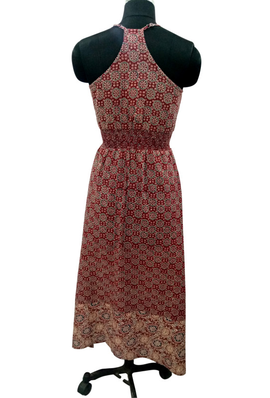 Cotton Printed Sun Dress with Buttons Red
