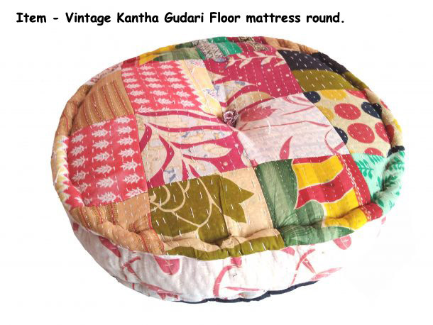 Vintage Cotton Kantha Gudri Patch Floor Cushion