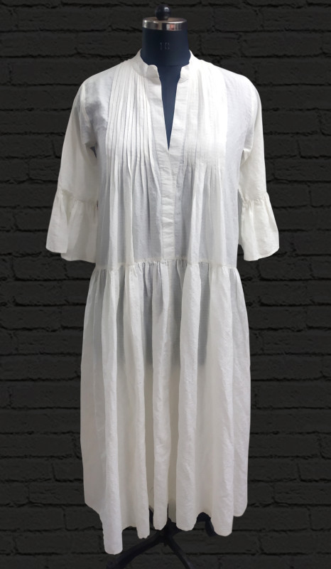 Silk Dobby Long Pleated Dress