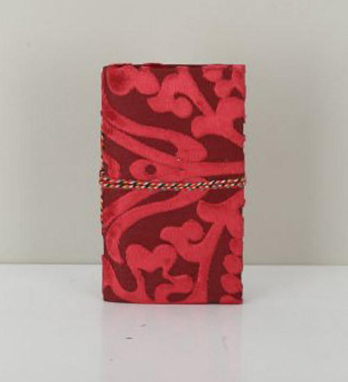 Burntout Velvet Fabric Diary With White Paper Red / Maroon
