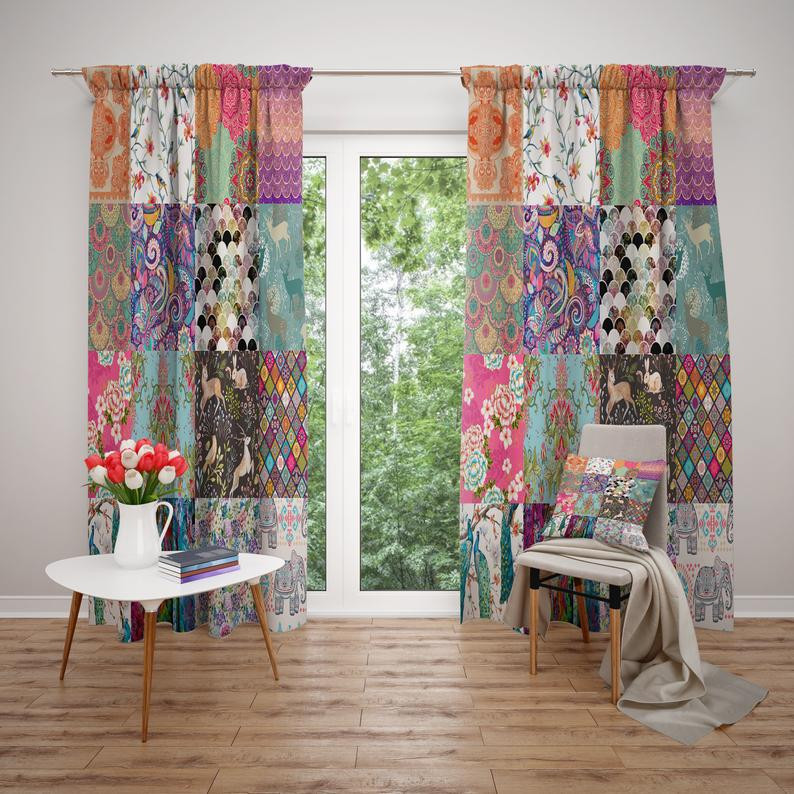 Cotton Digital Patch Look Printed Curtain