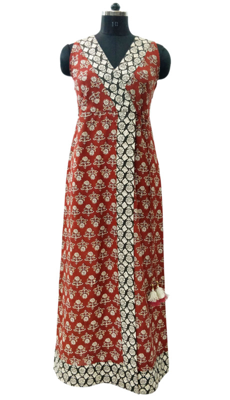 Cotton Printed Wrap Dress with Tassels