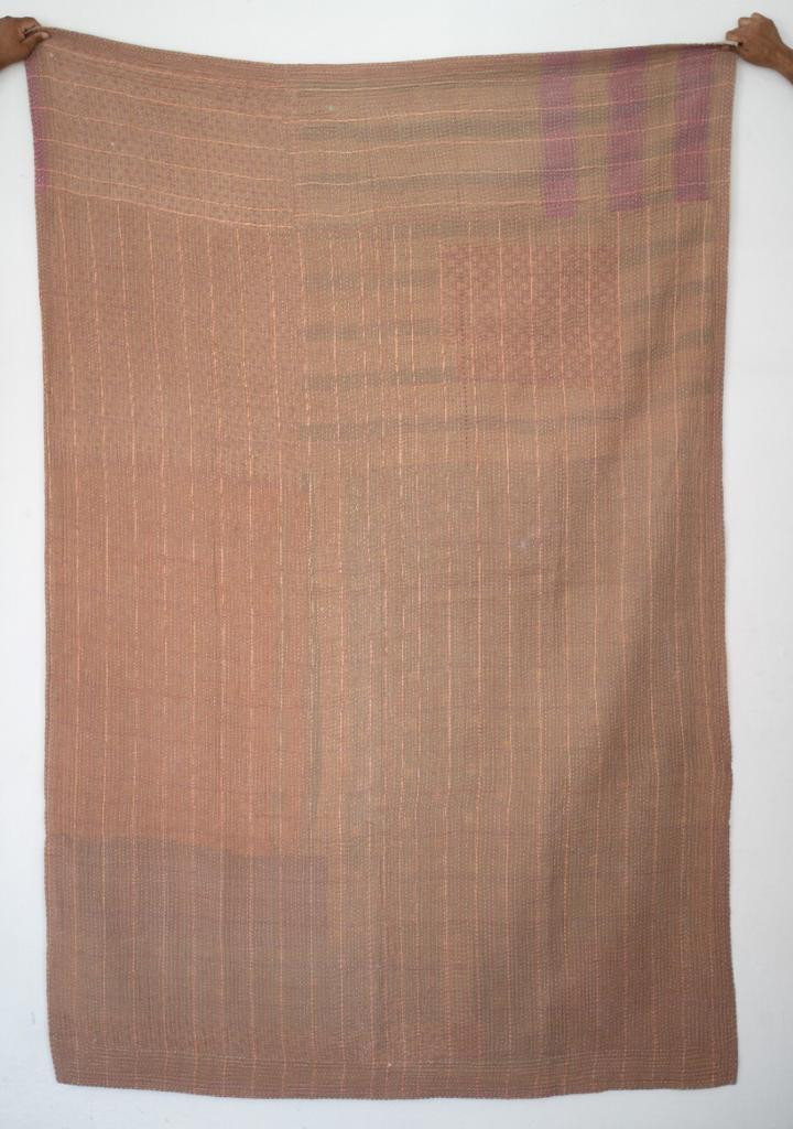 Vintage Cotton Kantha Gudari In Light Color - Light Brown