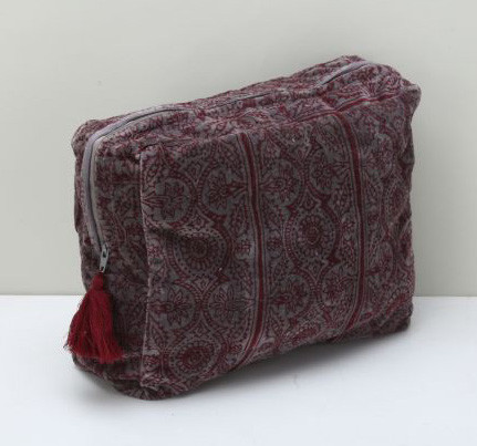 Cotton Velvet Printed Cosmetic Pouch Grey