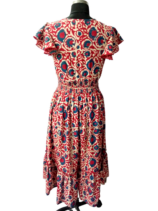 Cotton Printed Elasticated Dress with Bell Sleeve