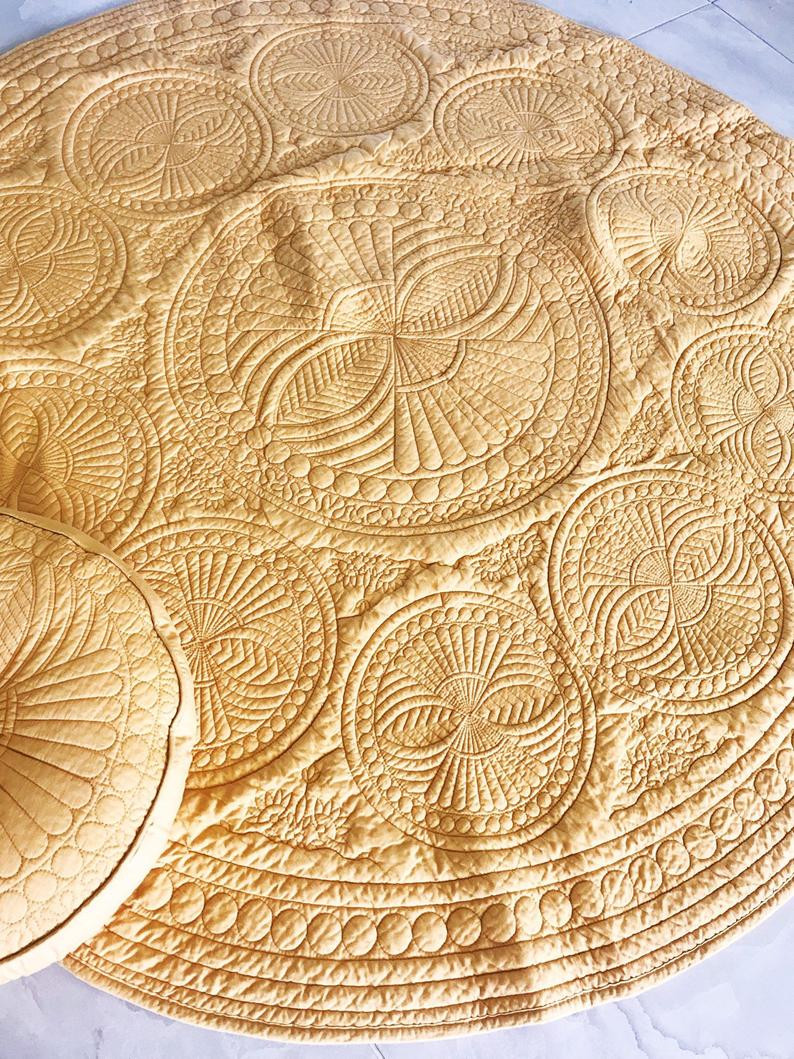 Kids Round Quilted Design Play Mat With Soft Fabric and filling