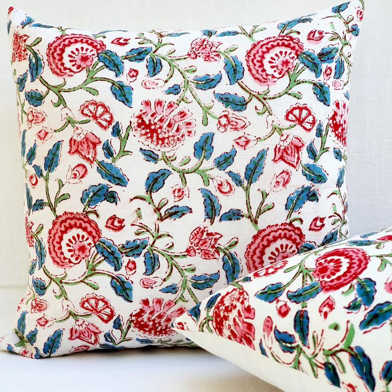 Cotton Hand Block Print Cushion Cover white