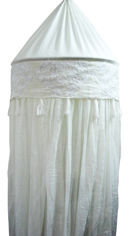Cotton White Embroidery Round Mosquito Net White