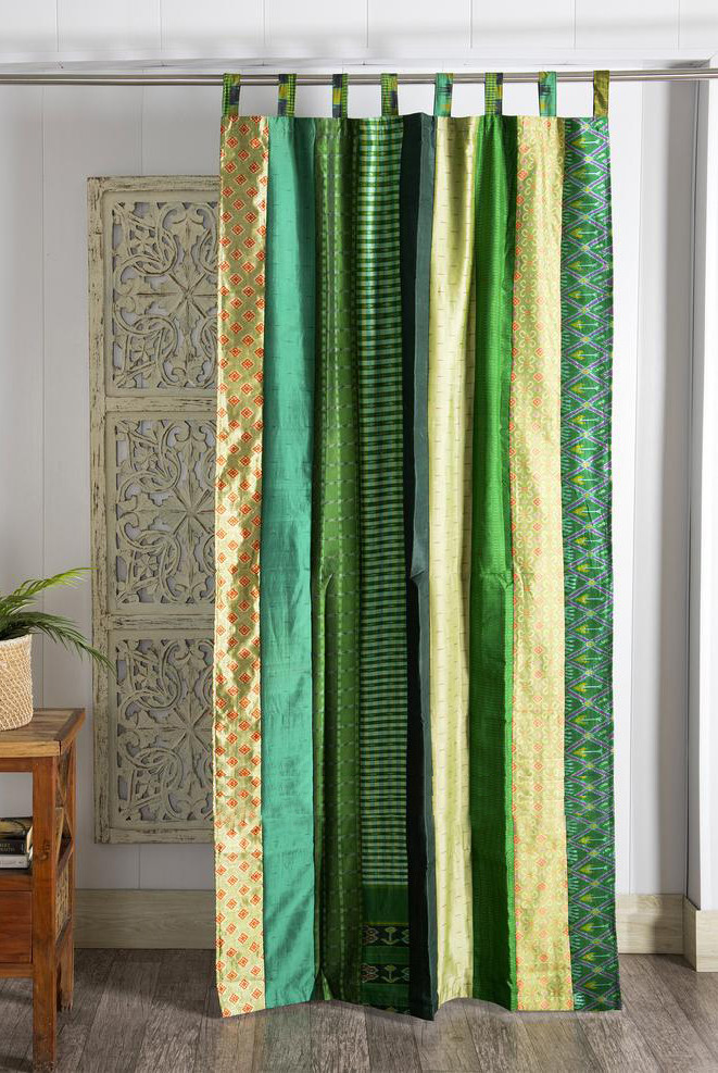 Vintage Old Sari Green Tone Panel Curtain