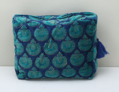 Cotton Velvet Printed Cosmetic Pouch