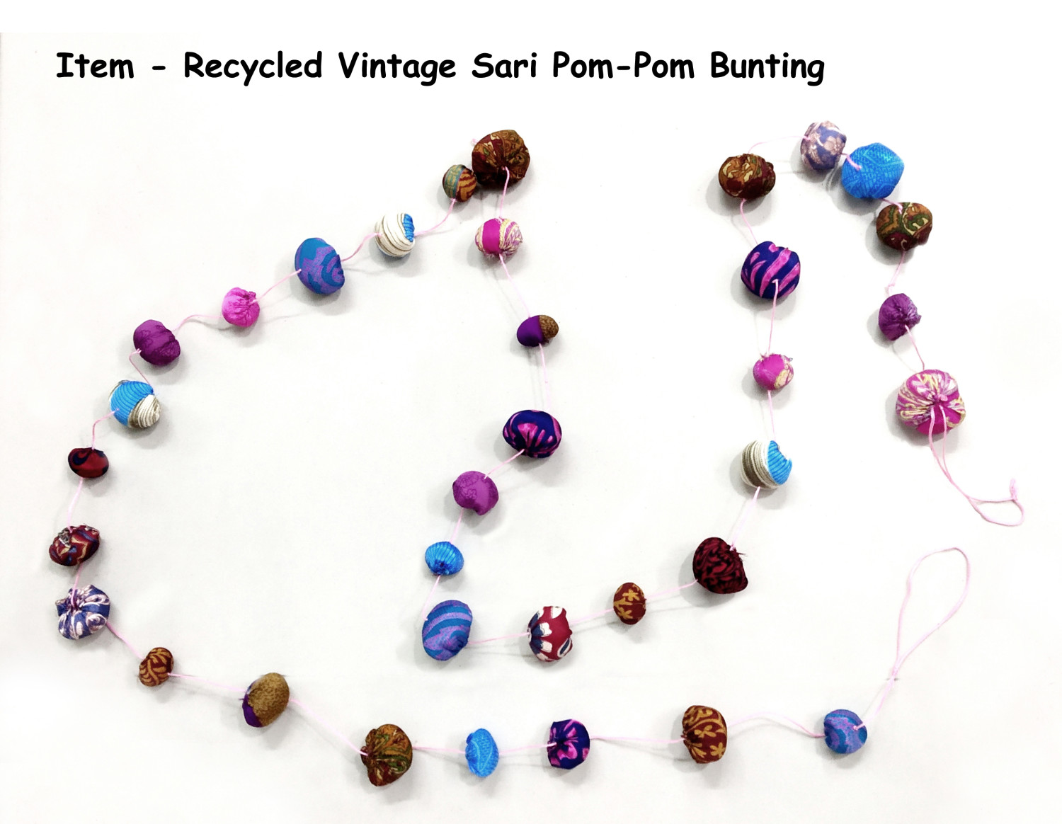 Vintage Recycled Sari Pom-Pom Bunting