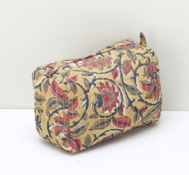 Cotton Printed Quilted Pouch Light Brown