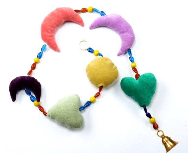 Handmade Cotton Velvet Dyed Fabric Filled Moon & Heart Strings Hanging Decorations Garland Door Wall Handcrafted