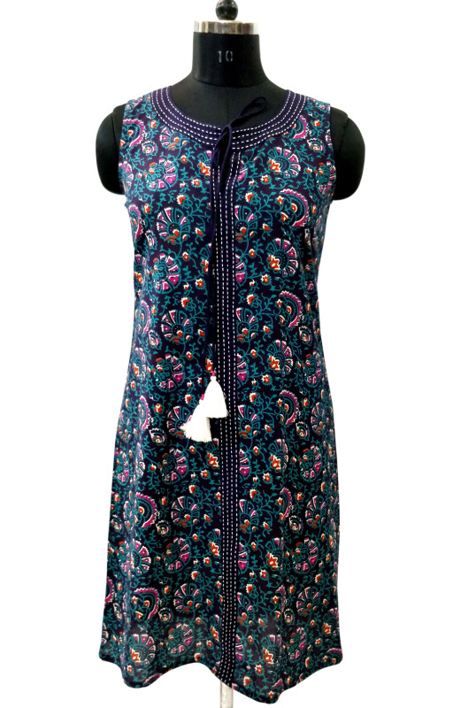 Cotton Printed Hand Stitch Work Tunic With String