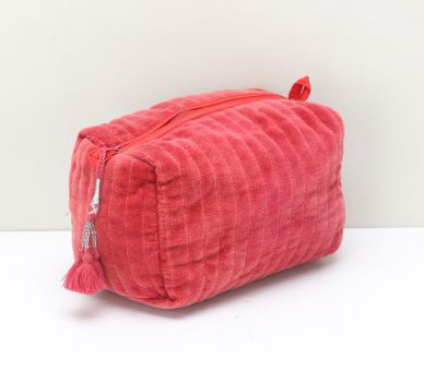 Cotton Velvet Quilted Pouch Pink Color