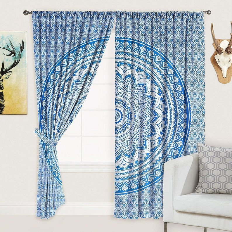 Cotton Mandala Print Turq. Color Curtain