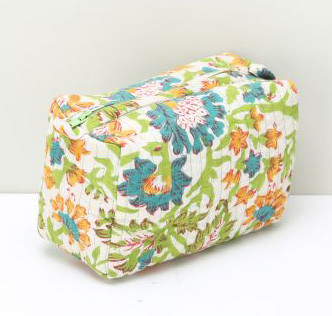 Cotton Printed Hand Block Pouch Yellow Green