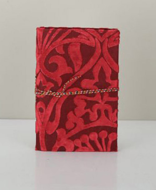 Burntout Velvet Maroon Fabric Diary with White Paper