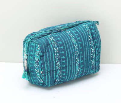 Cotton Hand Block Printed Quilted Pouch