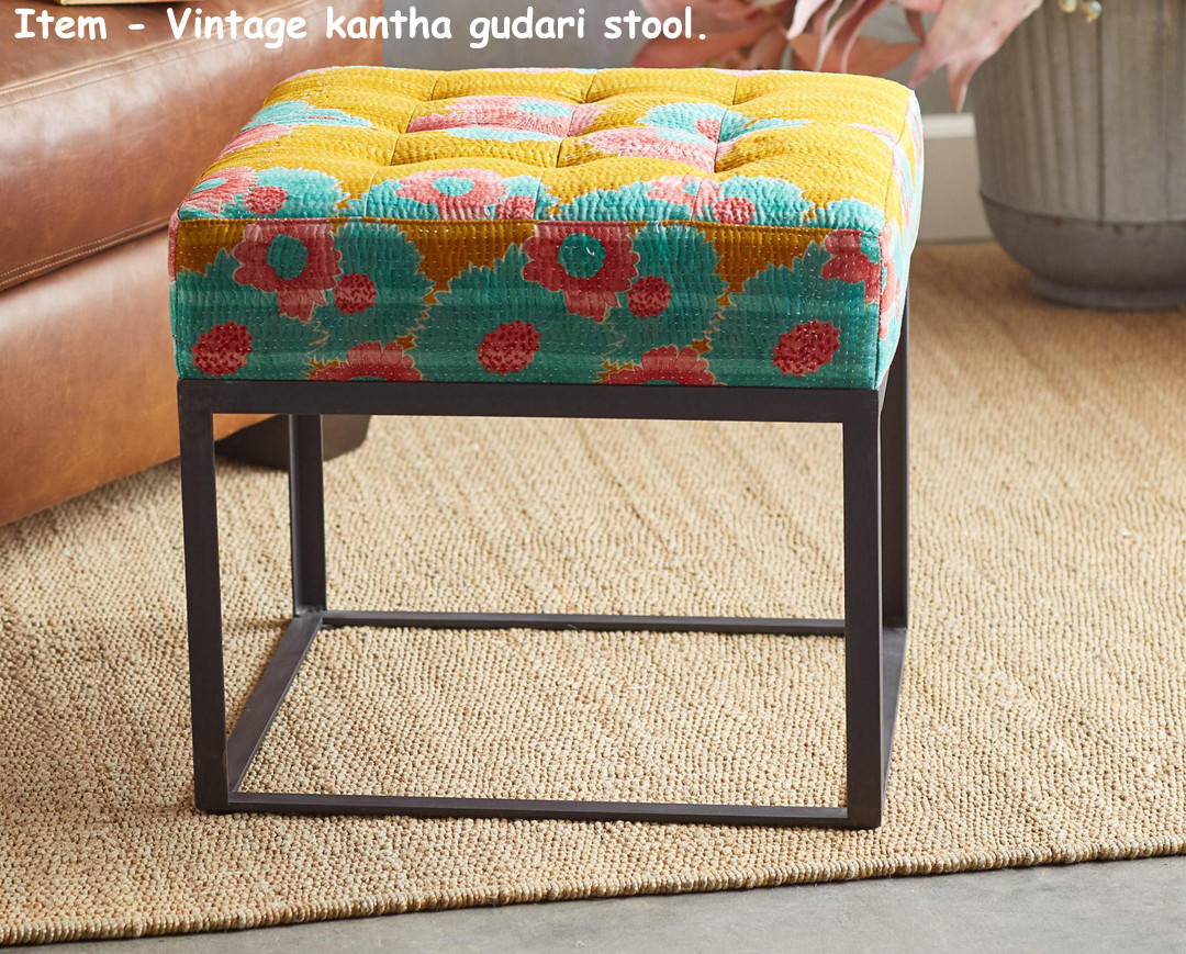 Vintage Cotton Kantha Gudri Stool