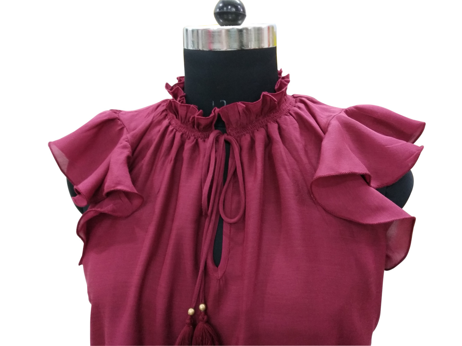 Cotton Silk Top With Frill And String RED