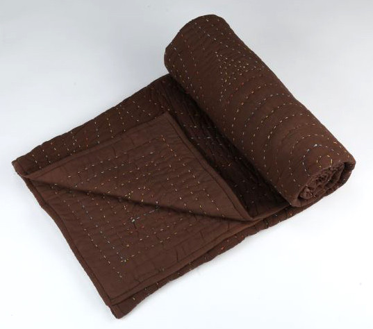 Cotton Round Circle Kantha Reversible Brown Throw