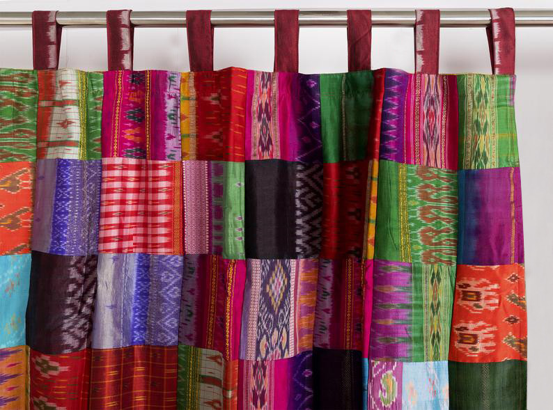 Vintage Old Sari Patch Curtain