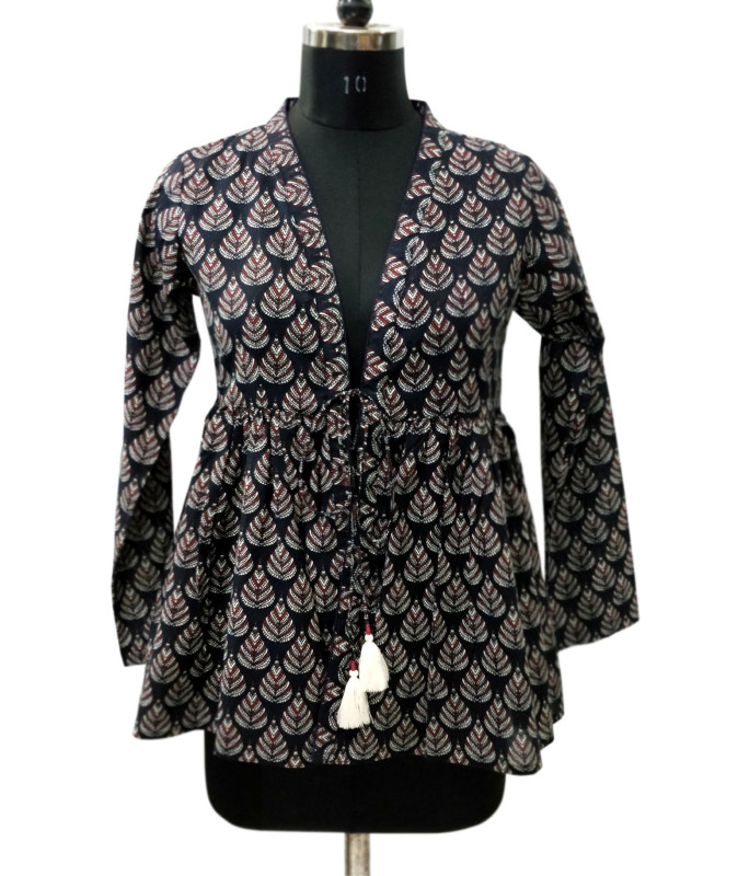 Cotton Printed Top Front Open With String